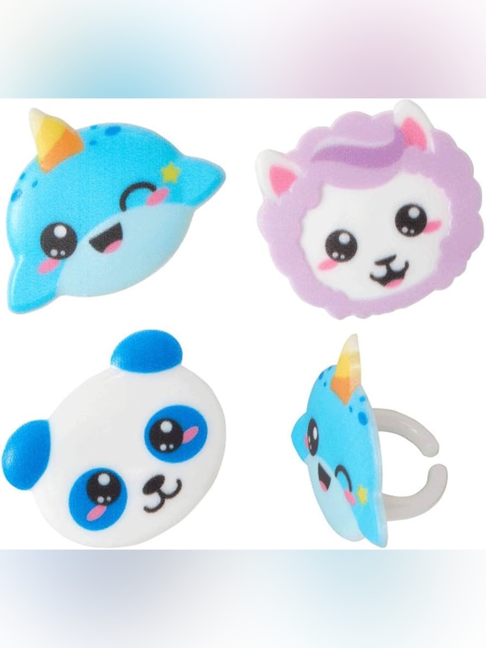Cute Kids Animal Ring Set - Blue Narwhal & White Panda